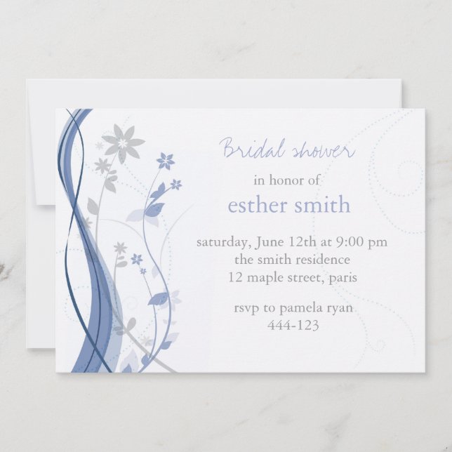 Light blue & grey floral charm invitation (Front)
