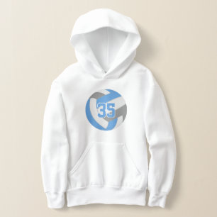 light blue grey jersey number volleyball hoodie