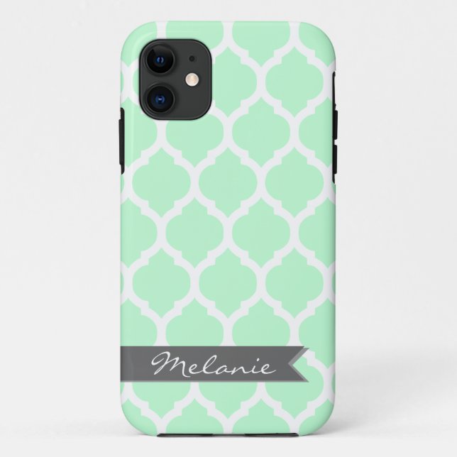 Light Blue Grey Moroccan Lattice & Banner Case-Mate iPhone Case (Back)