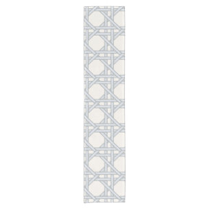 Light Blue Grey Rattan Weave, Bone Short Table Runner