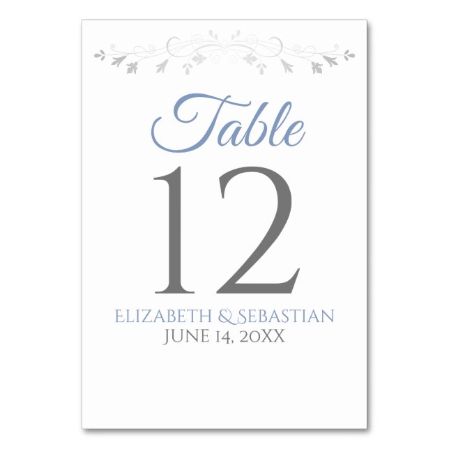 Light Blue & Grey Simple Elegant Wedding Table Number (Front)