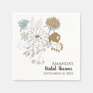 Light blue grey tan summer florals napkin