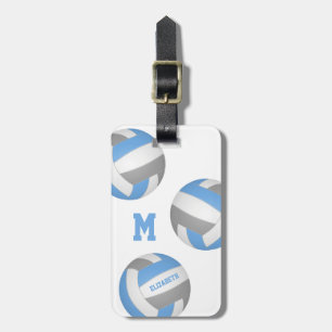 light blue grey team colours girls boys volleyball luggage tag