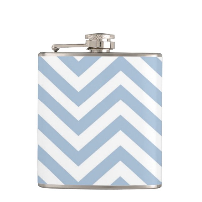 Light Blue Grunge Textured Chevron Hip Flask (Front)