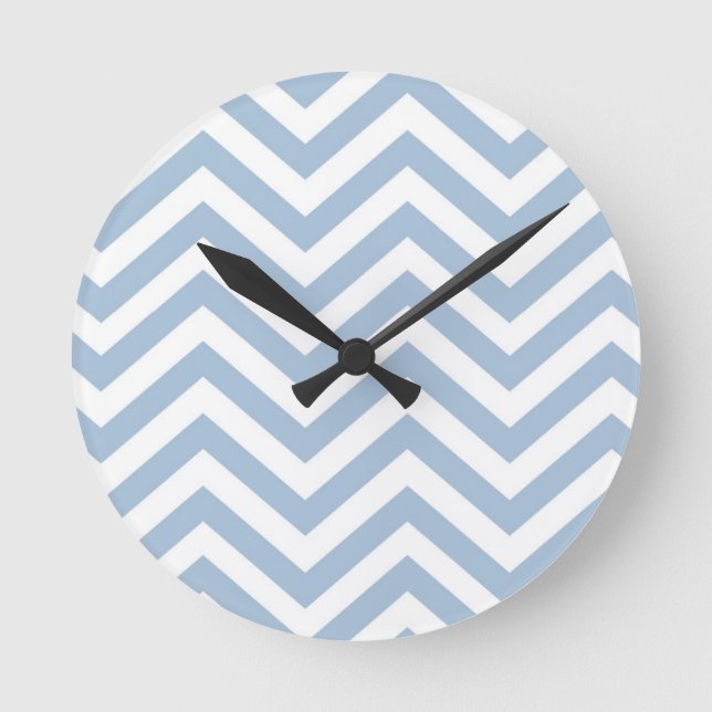 Light Blue Grunge Textured Chevron Round Clock (Front)