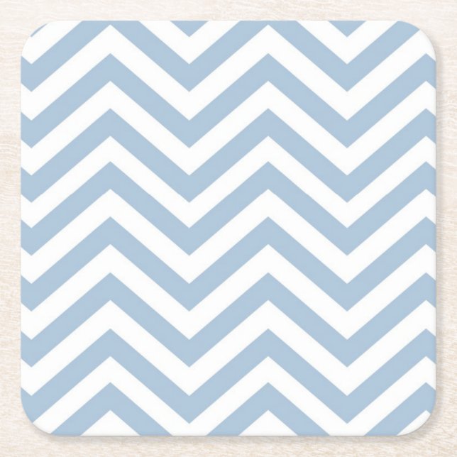 Light Blue Grunge Textured Chevron Square Paper Coaster (Front)