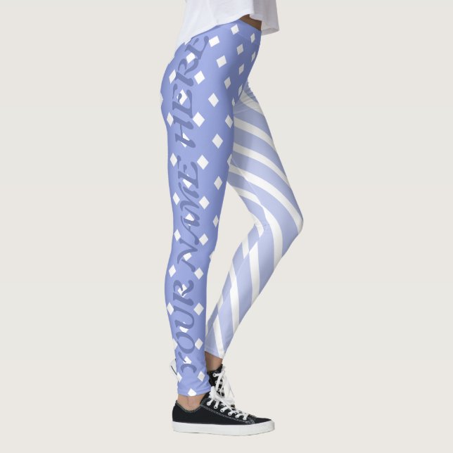 Light Blue Half and Half Pattern Harlequin Stripes Leggings (Right)