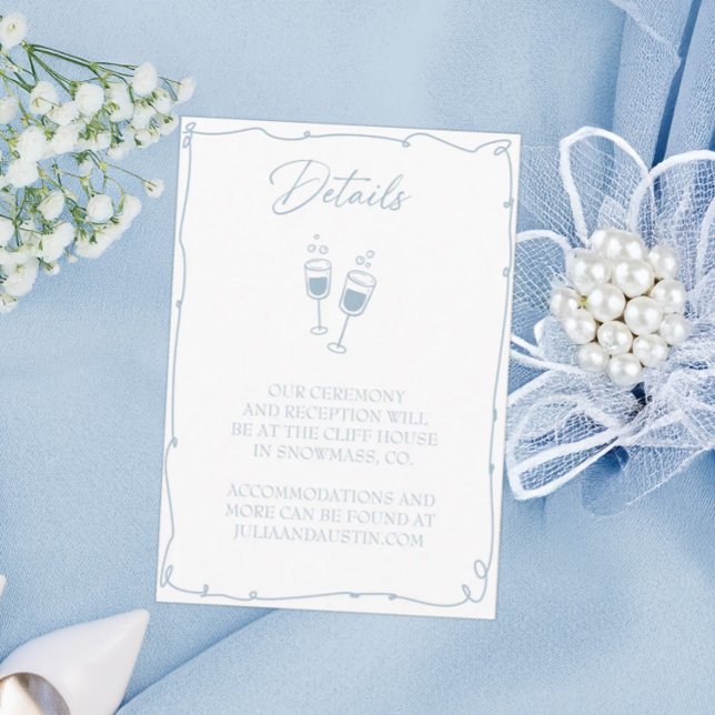 Light Blue Hand Drawn Bride and Groom Details Enclosure Card (Creator Uploaded)