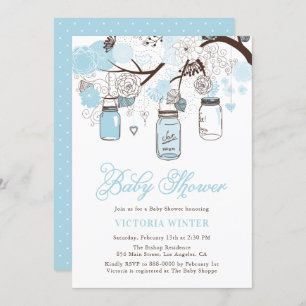 Light Blue Hanging Mason Jars Baby Shower Invitation