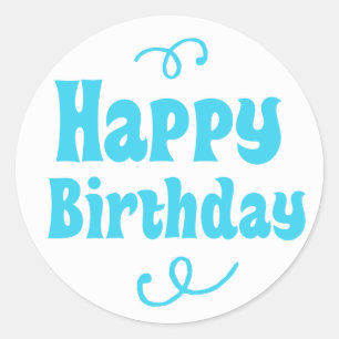 Light Blue  Happy Birthday Party Favour Stickers