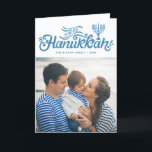 Light Blue Happy Hanukkah Hand Lettered Photo Holiday Card<br><div class="desc">Light Blue Happy Hanukkah Hand Lettered Photo Holiday Card | Send Hanukkah greetings to family and friends with this customisable  holiday photo card. It featuring light blue hand lettered script with menorah illustration. Other colours are available.</div>