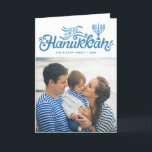 Light Blue Happy Hanukkah Hand Lettered Photo Holiday Card<br><div class="desc">Light Blue Happy Hanukkah Hand Lettered Photo Holiday Card | Send Hanukkah greetings to family and friends with this customisable  holiday photo card. It featuring light blue hand lettered script with menorah illustration. Other colours are available.</div>