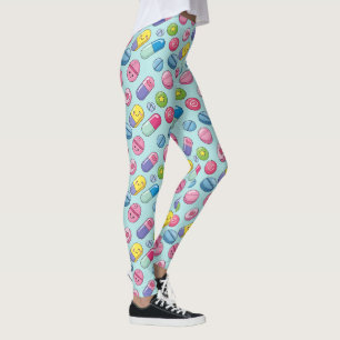Light Blue Happy Pill Pattern Leggings