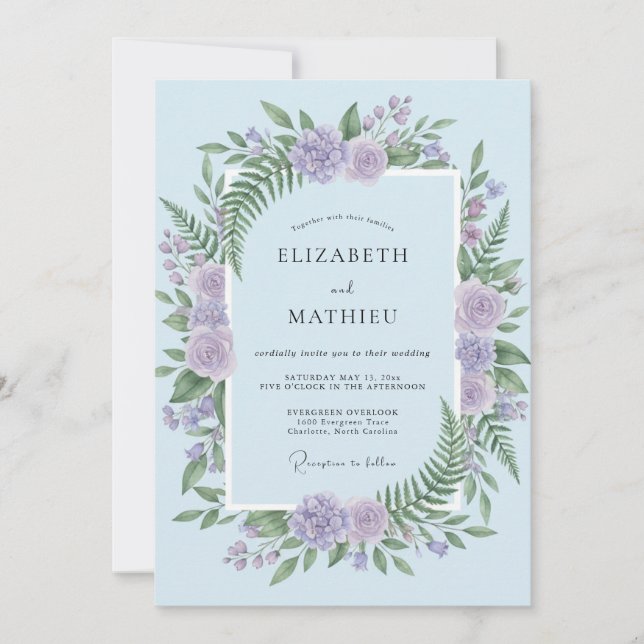 Light Blue Harmonious Woodland Wedding Invitation (Front)