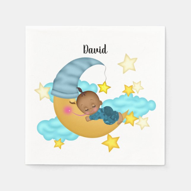 Light Blue Hat Baby on a Moon  Napkin (Front)