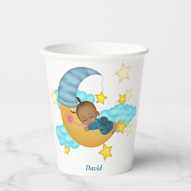 Light Blue Hat Baby on a Moon Paper  Cups (Front)