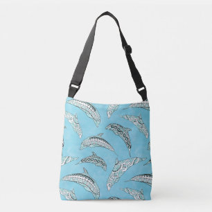 Light Blue Hawaiian Tribal Dolphins Crossbody Bag