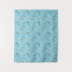 Light Blue Hawaiian Tribal Dolphins Tapestry