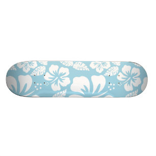 Light Blue Hawaiian Tropical Hibiscus Skateboard
