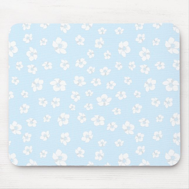 Light Blue Hibiscus Floral Mouse Pad (Front)