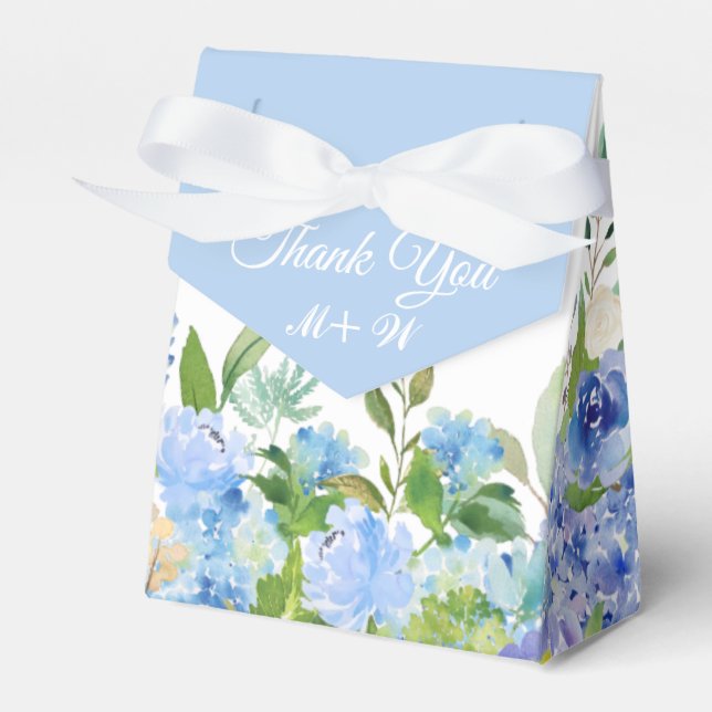 Light Blue Hydrangea Floral Gift Wedding Favour Box (Front Side)
