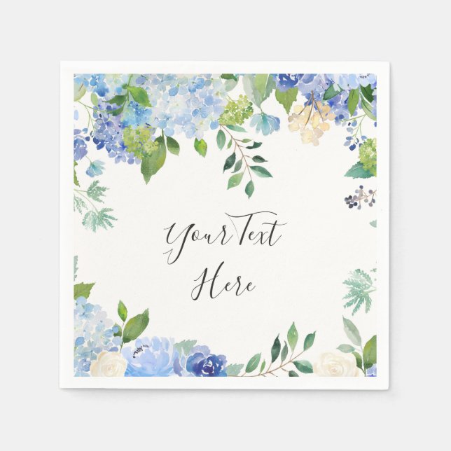 Light Blue Hydrangea Floral PARTY Paper Napkin (Front)