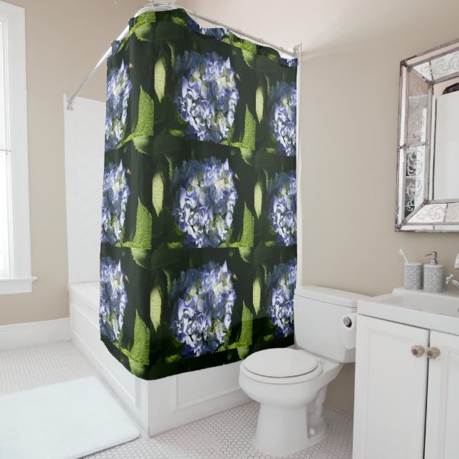 Light Blue Hydrangea Flower Shower Curtain (In Situ)