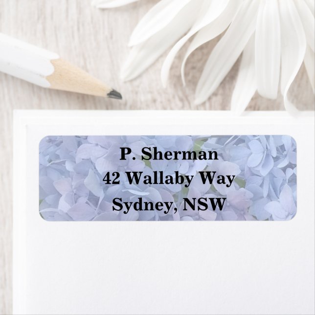 Light Blue Hydrangea Return Address Label (Insitu)