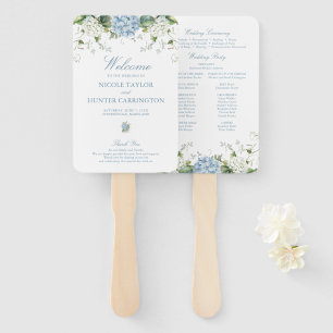 Light Blue Hydrangea Wedding Ceremony Program Hand Fan