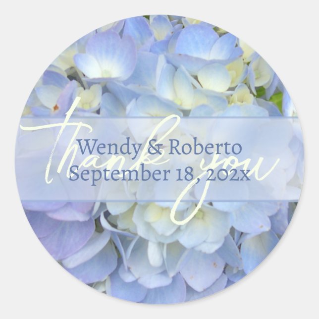 Light Blue Hydrangea Wedding Favour Labels (Front)