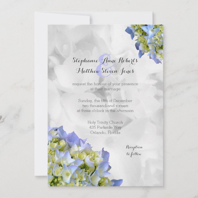 Light Blue Hydrangea Wedding Traditional Wedding Invitation (Front)