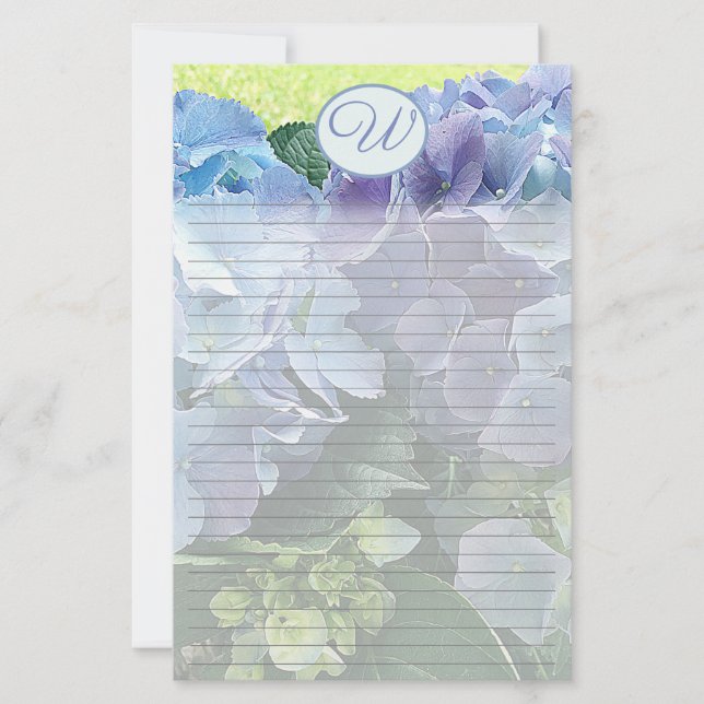 Light Blue Hydrangea Writing Paper Monogram (Front)