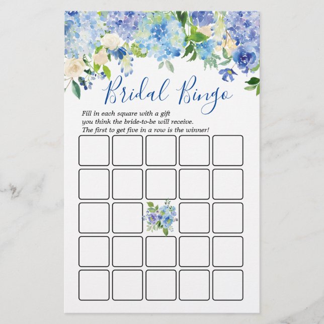 Light Blue Hydrangeas Floral Bridal Shower Game (Front)