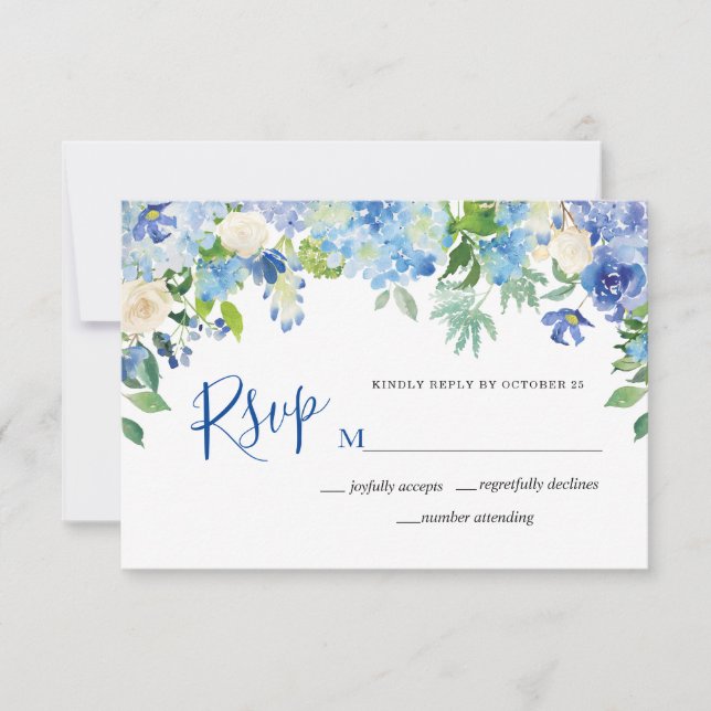 Light Blue Hydrangeas Floral Watercolor  RSVP Card (Front)