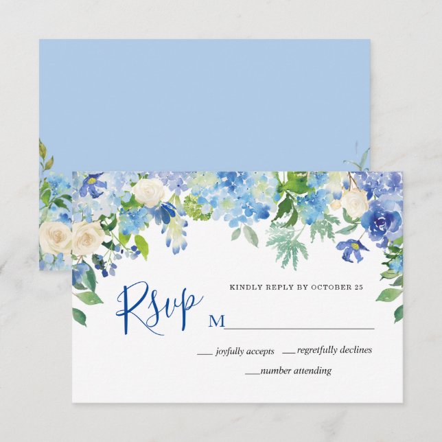 Light Blue Hydrangeas Floral Watercolor  RSVP Card (Front/Back)