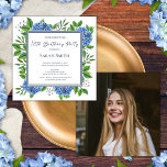 Light Blue Hydrangeas Photo 18th Birthday Party  Invitation<br><div class="desc">Light Blue Hydrangeas Photo 18th Birthday Party Invitation is a beautiful watercolor with blue hydrangeas and greenery. You can personalise the text and and an image by selecting "Personalise this template" or if you want to customise this design even further, please select "Edit using Design tool". If you need matching...</div>