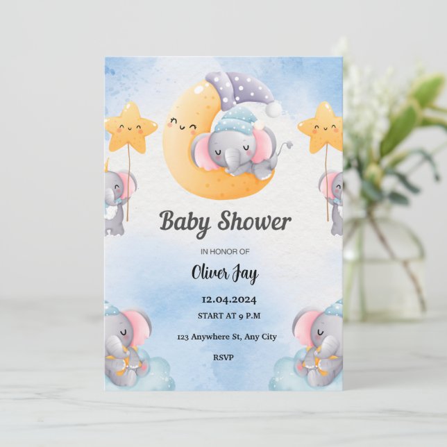 Light Blue Illustrated Baby Shower Invitation (Standing Front)