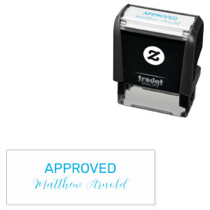 Light Blue Ink 'APPROVED' with Custom Signature Self-inking Stamp