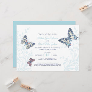 Light blue inked art butterfly wedding invitation