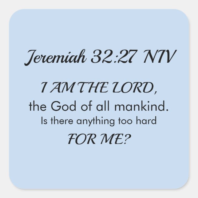 Light Blue Inspirational Bible Verse Power of God Square Sticker (Front)