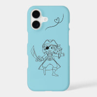 Light Blue iPhone 17 Case with Cute Pirate Girl an