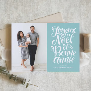 Light Blue Joyeux Noël et Bonne Année Script Photo Holiday Card