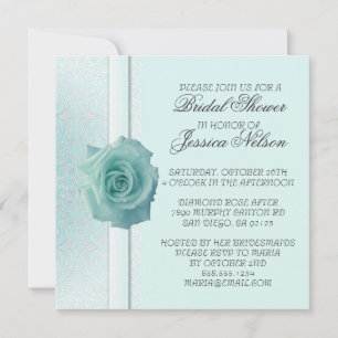 Light Blue Lace Damask Beauty Rose Shower Invite