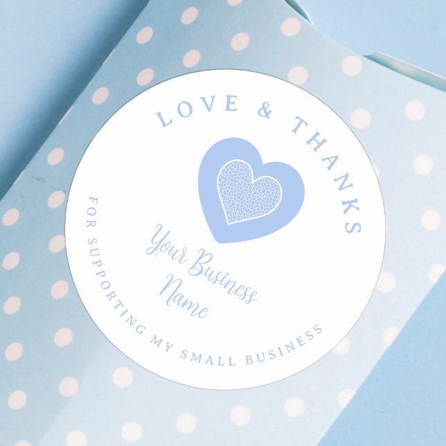 Light Blue Lace Heart Love & Thanks Supporting Classic Round Sticker (Light Blue Lace Heart Love & Thanks Supporting Small Business Classic Round Sticker.)