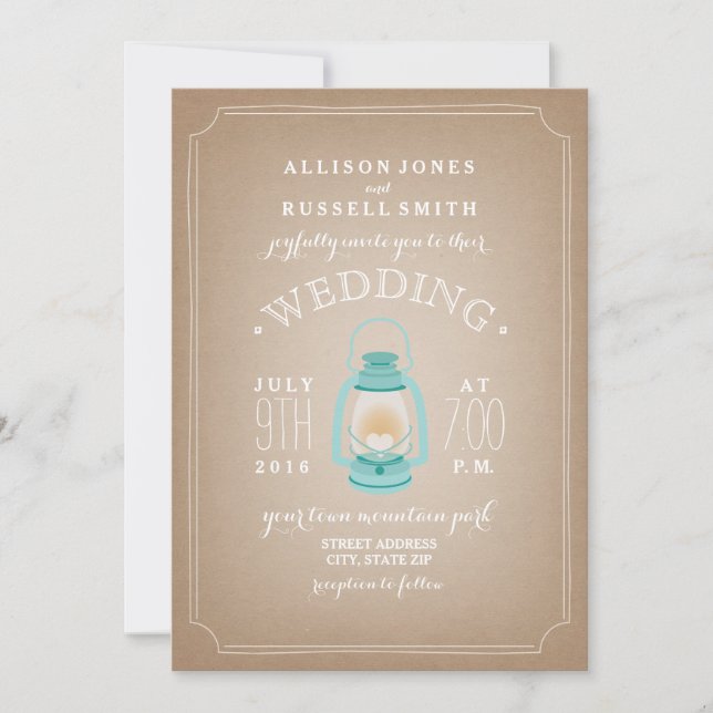 Light Blue Lantern Cardstock Inspired Camp Wedding Invitation (Front)