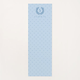 Light Blue Laurel Monogram Polka Dots Pattern Yoga Mat