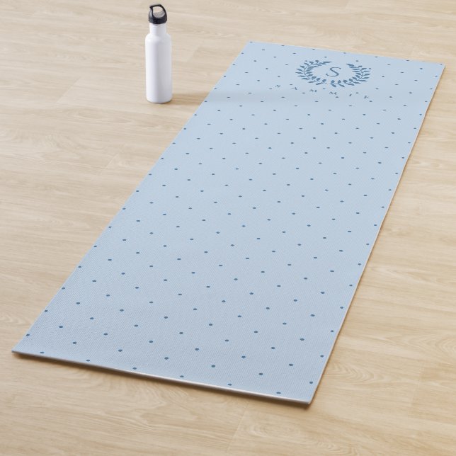 Light Blue Laurel Monogram Polka Dots Pattern Yoga Mat (In Situ)