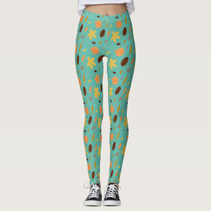 Light Blue Leaf Print Leggings Women Style