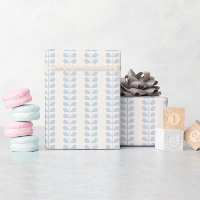 Light Blue Leaf Stripe Wrapping Paper (Baby Shower)