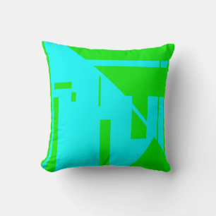 Light Blue, Lime Green Geometric Abstract Design Cushion